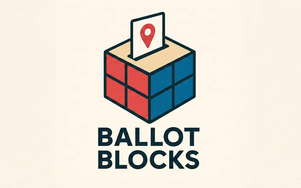 The Ballot Blocks mark — a ballot box built from red and blue blocks
